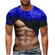 SSAAVKUY Mens Tropical Funny Muscle Tshirt 3D Flame Short Sleeve Crew Neck Lightweight Summer Beachwear Party Vacation Shirt Blue 12