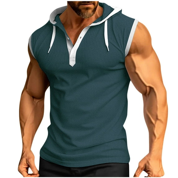 SSAAVKUY Mens Waffle Tank Tops Hoodie Shirts Sleeveless Gym Hoodies Bodybuilding Muscle Shirts Casual Beach Hippie Shirts Green M