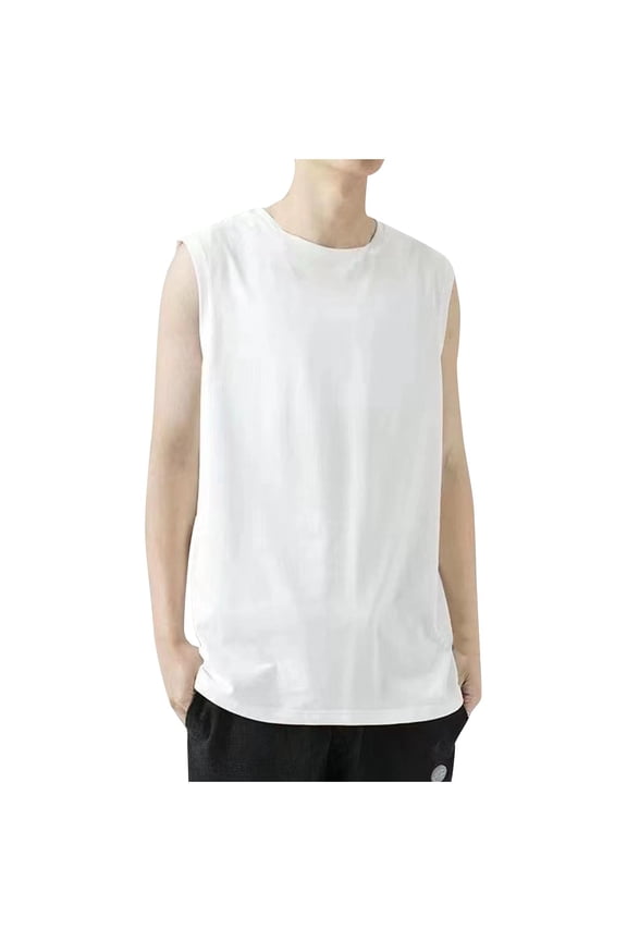 Muscle Shirts for Men Muscular Cut Open Side Stringer Tank Tops Summer Fashion Athletic Gym Fitness Sleeveless Shirts White M