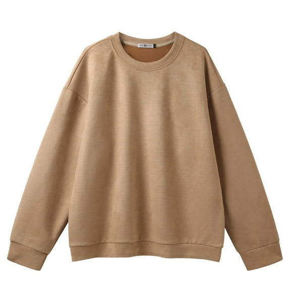 SSAAVKUY Muscularfit Unisex Mens T Shirts Casual Loose Long Sleeve Crewneck Sweatshirts Regular Fit Solid Pullvoer Outdoor Suede Pullover Khaki 10