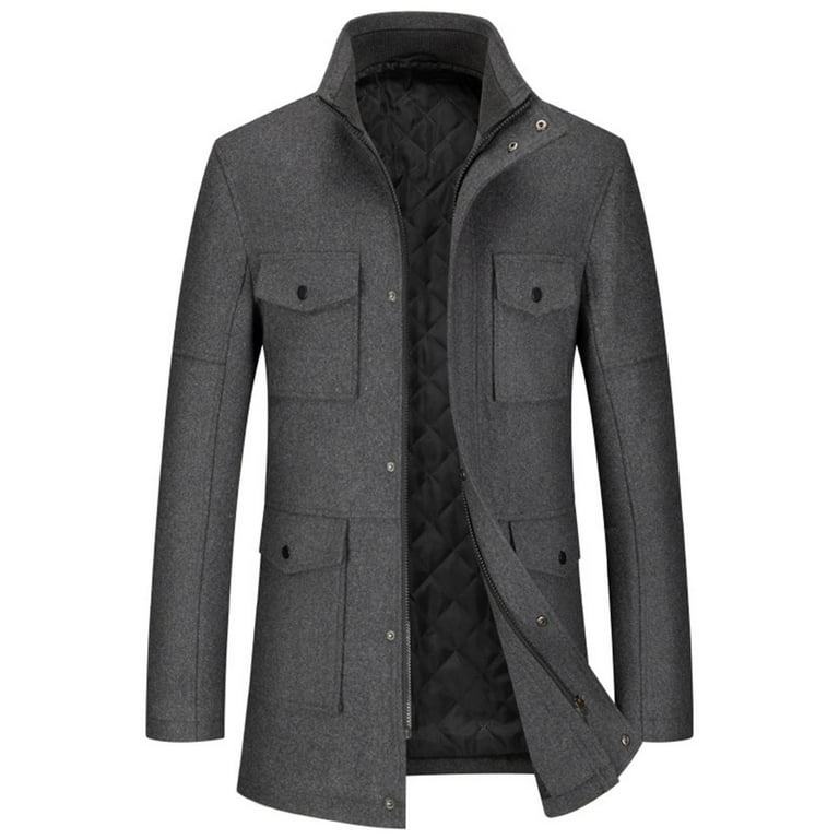 SSAAVKUY New Winter Woolen Jacket Men Fashion Short Wool Blends Coats Stand Collar Thick Male Overcoat Solid Color Men s Clothing Gray 18 Walmart
