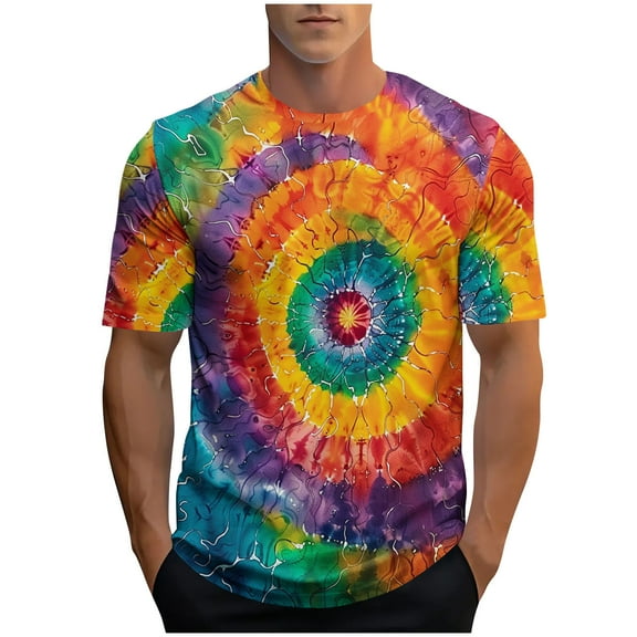 SSAAVKUY Novelty Tie Dye Style T-Shirts for Men Trendy Streak Print Shirt with Short Sleeves Orange XXXL