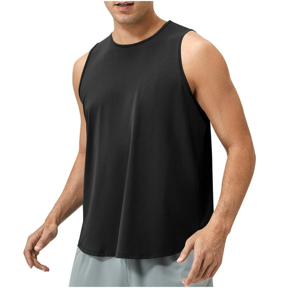 SSAAVKUY Quick Dry Tank Tops Men Sleeveless Shirts Cotton Workout Gym Athletic Muscle Casual Undershirts Summer Tank Tops Men Black XXL