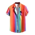 thumbnail image 1 of SSAAVKUY Rainbow Striped Print Men'S Short Sleeve Shirt Button Down, Casual Summer Cuban Beach Dress Top with Pocket Multicolor S, 1 of 9