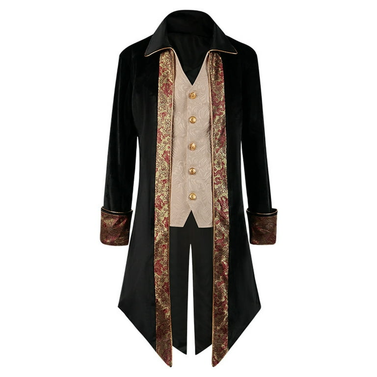 SSAAVKUY Sales Mens Gothic Coat Printed Steampunk Medieval