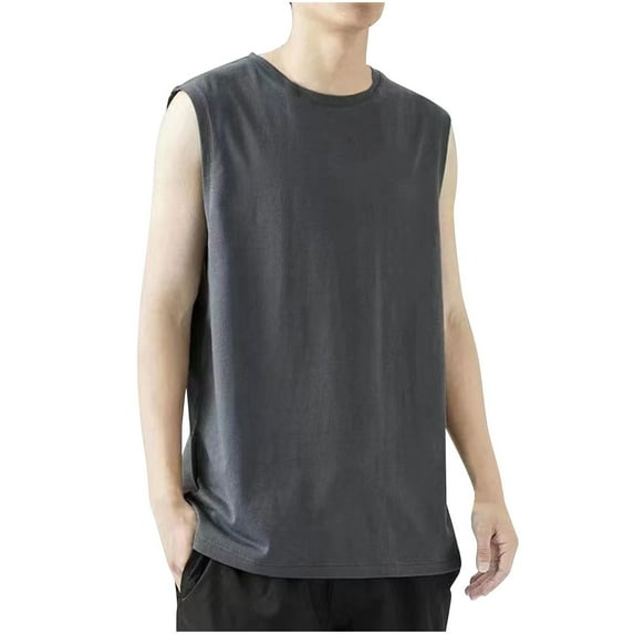 SSAAVKUY Savings Muscle Shirts for Men Muscular Cut Open Side Stringer Tank Tops Summer Fashion Athletic Gym Fitness Sleeveless Shirts Dark Gray XXL