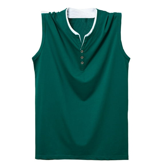SSAAVKUY Sleeveless Tank Tops for Men Big and Tall Gym Vest Stylish Henley Tee Summer Workout Bodybuilding T-Shirt Oversized Army Green 12