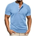 thumbnail image 1 of SSAAVKUY Slim Fit Muscle Henley Shirts for Men Short Sleeve Gym Workout Athletic Tee Shirts Casual Crewneck Button Up T-Shirt Sky Blue L, 1 of 9