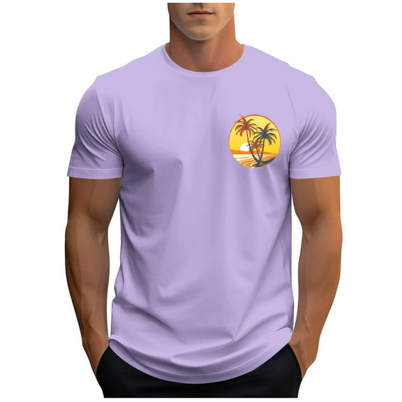 SSAAVKUY Stylish Men's T-Shirt with Tropical Coconut Tree Print Ideal for Casual Wear and Sports Crewneck Hawaiian Beach Tops Purple XXXL