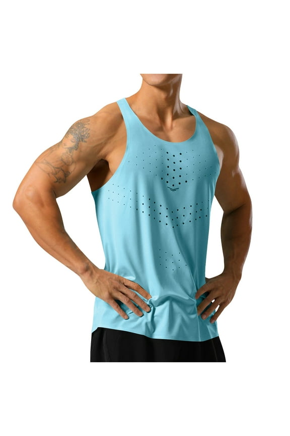 Tank Tops for Mens Sleeveless Shirts Workout Tank Tops Bodybuilding Cut Off Muscle T Shirt Basic Running Athletic Tees Light Blue L