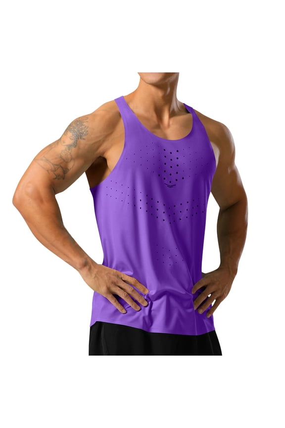 Tank Tops for Mens Sleeveless Shirts Workout Tank Tops Bodybuilding Cut Off Muscle T Shirt Basic Running Athletic Tees Purple L