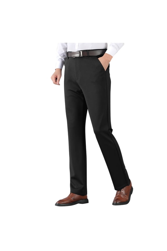 Trousers for Men Pocket Zipper Suit Pants Trousers Elastic Waist Straight Trousers Business Affairs Solid Pants Black 6