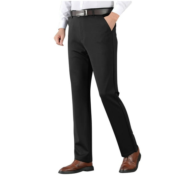 SSAAVKUY Trousers for Men Pocket Zipper Suit Pants Trousers Elastic Waist Straight Trousers Business Affairs Solid Pants Black 8