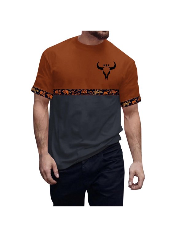 Western T Shirts for Men Short Sleeve Vintage Western Aztec Shirts Retro Deer Reindeer Graphic Tee Black XXL
