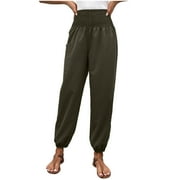 SSAAVKUY Women Fashion Bottoms Womens Summer Casual Solid Color Pants Straight Wide Leg Trousers Pants With Pocket Young Adult Love 2023 Joggers Female Fashion Bottoms Army Green 6