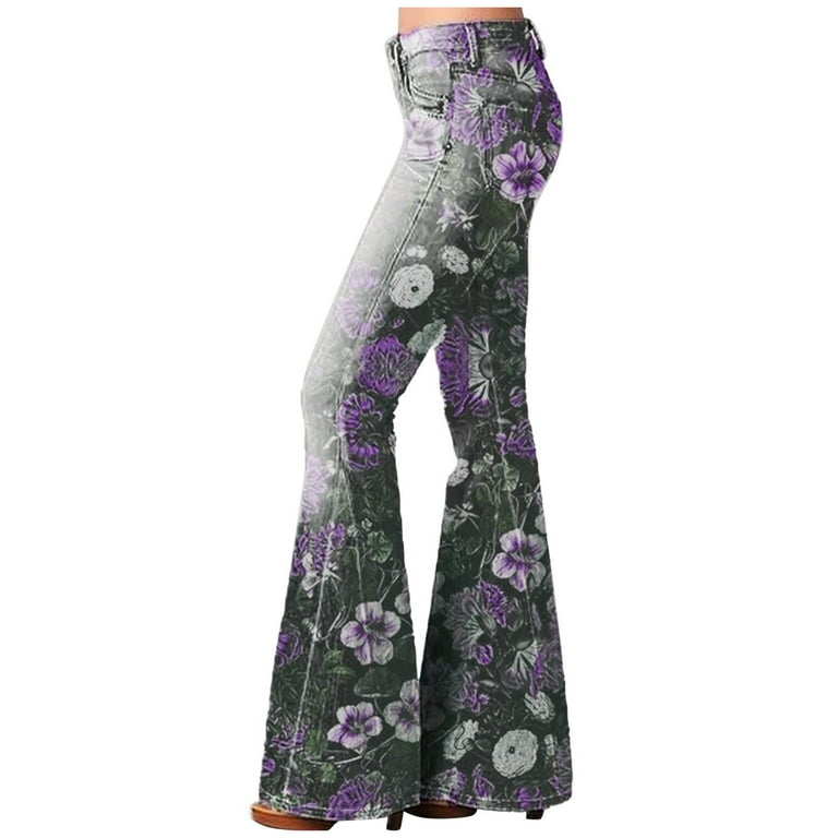 SSAAVKUY Women Fashion Womens High Waist Full Length Long Pants Loose  Pocket Lace-Up Flared Pants Stretch Cow Jeans Pants Trendy Comfy Loose Fit  Casual Pants Purple 10 