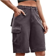 SSAAVKUY Women's Casual Straight Shorts Cargo Shorts Multi Pockets Mid Waist Work Shorts Shorts Straight Cylinder Shorts Multi Pocket Mid-Waist Overalls Pants Brown L