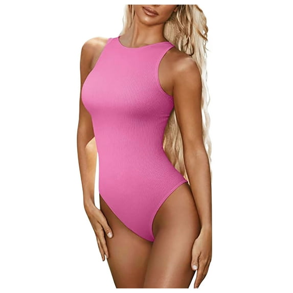 SSAAVKUY Women's Solid Color New Fashion Splicing Swimsuit Trendy Casual Bikini Piece Swimsuit Yoga Pants Casual Trendy Trousers Pink M