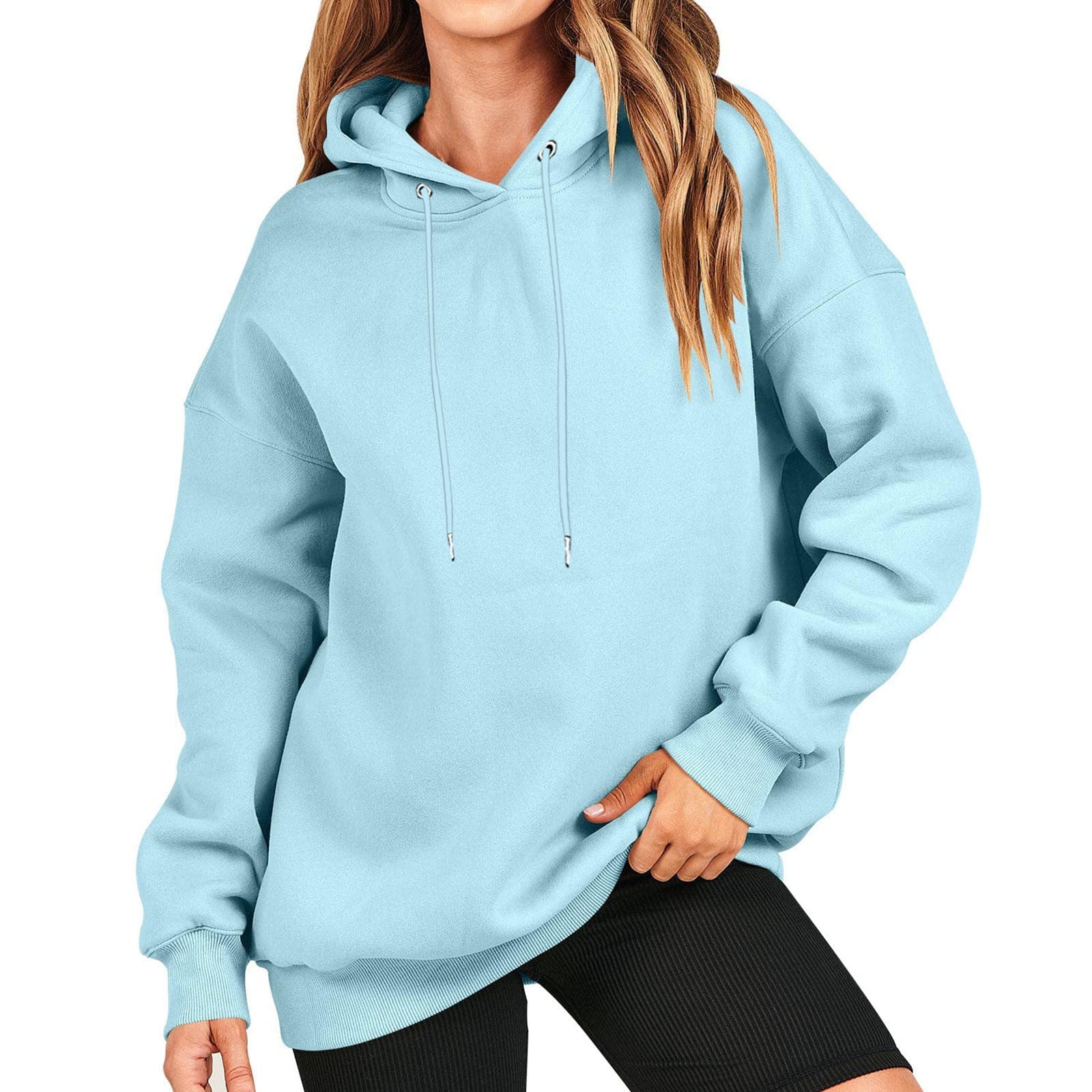 SSAAVKUY Womens Drawstring Hoodie Oversized Thick Sweatshirt Round Neck Shirts Casual Outwear Comfy Party Dressy Sweater Raglan Long Sleeve Pullover