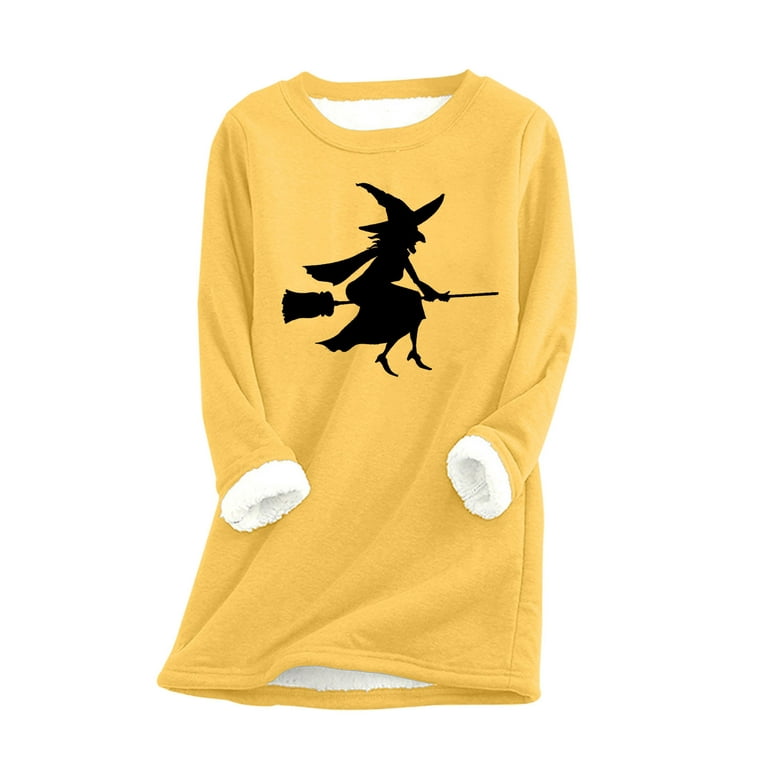 SSAAVKUY Womens Halloween Oversized Hoodless Tunic Sweatshirt Fashion  Trendy 2023 Gifts Relaxed Long Sleeve Blouse Witch Print Pullover Round  Neck Tees Yellow XXL 