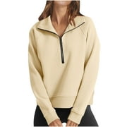 SSAAVKUY Womens Hoodless Thin Sweatshirts Loose Fit Loose Tops Fashion Trendy 2023 Gifts Relaxed Long Sleeve Blouse Solid Color Pullover Yellow XL