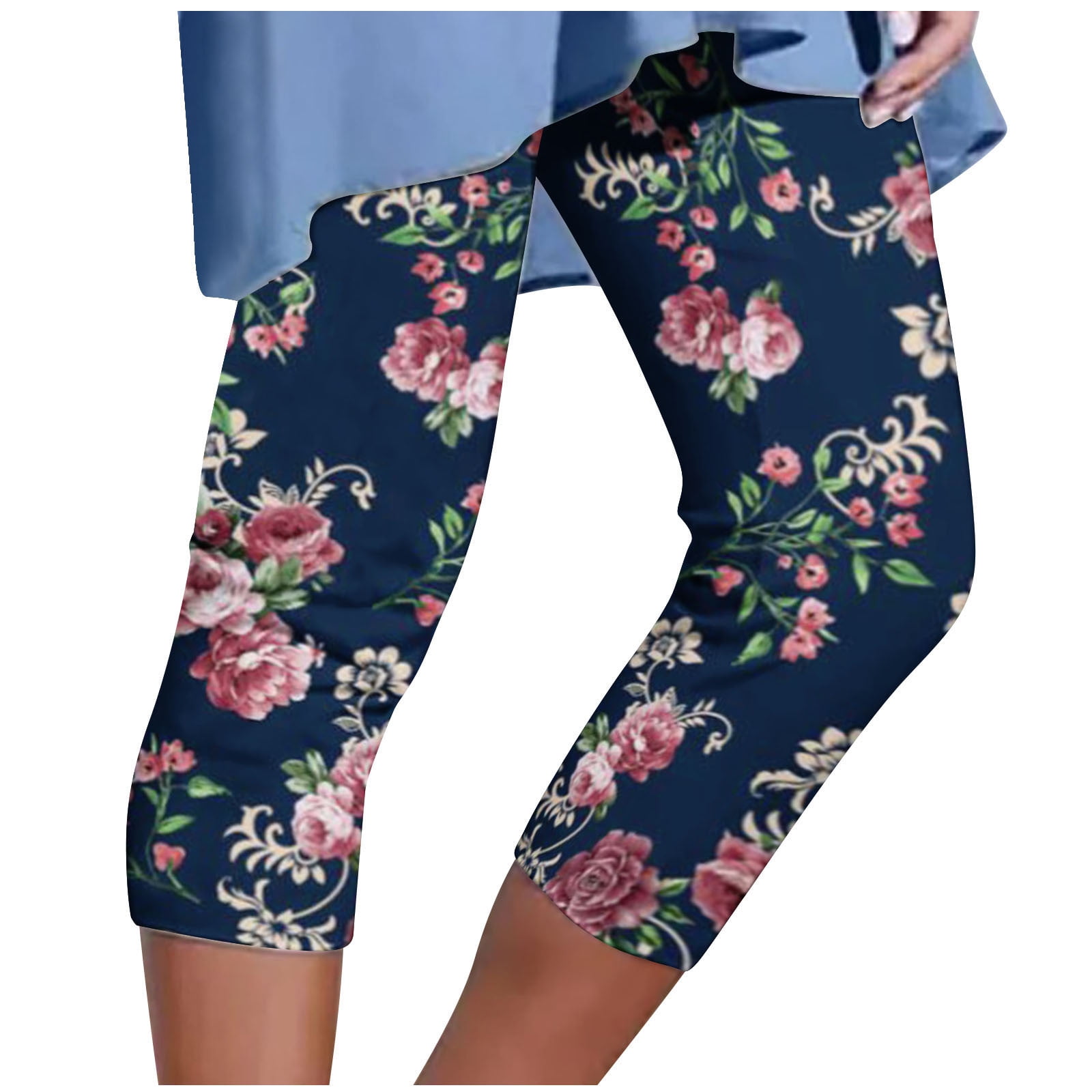 SSAAVKUY Womens Sports Capri Pants Floral Print Athletic Cropped Pants Elastic Waist Casual
