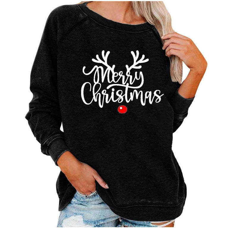 SSAAVKUY Womens Tunic Sweatshirt for Women Gifts Relaxed Long Sleeve Blouse  Letter Print Pullover Crew Neck Tees Slim Fit Lightweight Tops Fashion  Trendy Black XL 