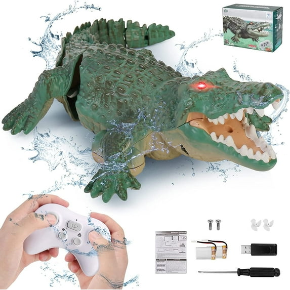 SSAWcasa 2.4GHz Remote Control Crocodile Toy RC Boat for Kids Aged 6+ (Green)