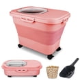 thumbnail image 1 of SSAWcasa 20lb Dog Food Container with Rotating Wheels, 30lb Collapsible Airtight Rice Storage Bucket with Scoop and Measuring Cup, Dog Food Storage Dispenser (Pink), 1 of 10