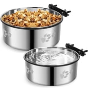 SSAWcasa 2Pcs Dog Crate Water Bowl No Spill, Stainless Steel Food and Water Bowls Hanging for Dog Cage, Crate, Kennel, Removable Coop Cage Cup for Large＆Medium 
