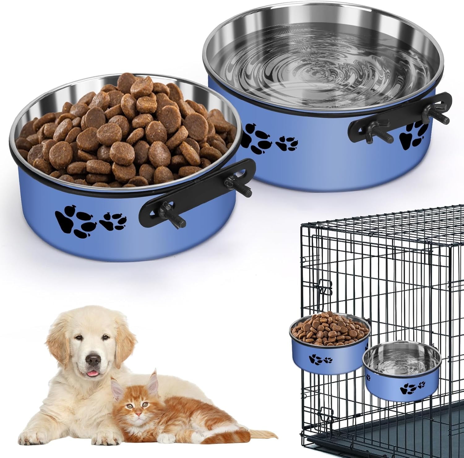 SSAWcasa 2Pcs Dog Crate Water Bowl No Spill, Stainless Steel Food and ...