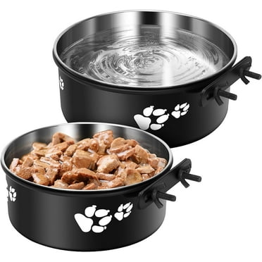 SSAWcasa 2Pcs Dog Crate Water Bowl No Spill, Stainless Steel Food and Water Bowls Hanging for Dog Cage, Crate, Kennel, Removable Coop Cage Cup for Large＆Medium Dogs, Pets - L (7.1x2.9''&6.2×2.6'')