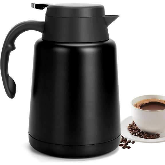 SSAWcasa 51oz Thermal Coffee Carafe Stainless Steel Coffee Thermos for Keeping Hot Liquid, 24 Hours Hot Thermal Coffee Pot Insulated Dispenser for Coffee, Hot Water, Tea, Hot Beverage (Black)