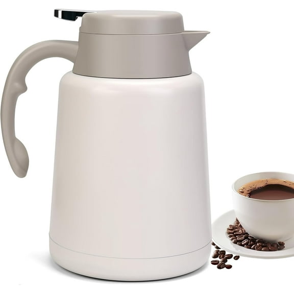 SSAWcasa 51oz Thermal Coffee Carafe Stainless Steel Coffee Thermos for Keeping Hot Liquid, 24 Hours Hot Thermal Coffee Pot Insulated Dispenser for Coffee, Hot Water, Tea, Hot Beverage (White)