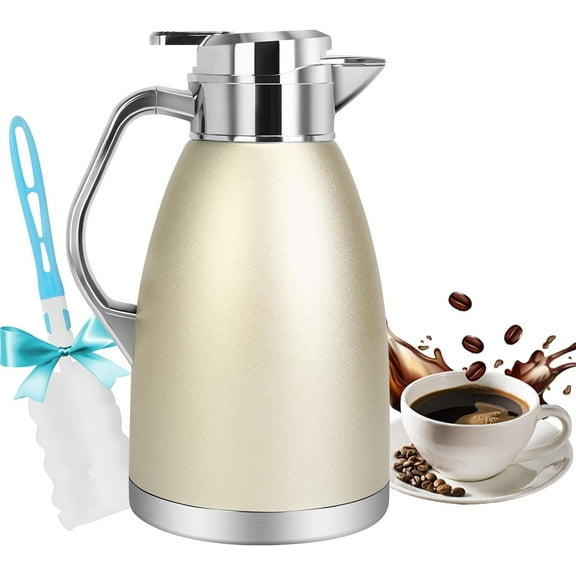 SSAWcasa 61oz Thermal Coffee Carafe Stainless Steel Double Wall Vacuum Thermos Thermal Flask Coffee Dispenser Insulated Coffee Carafes Keeping Coffee Water and Tea 12 Hours Hot, 24 Hours Cold (Gold)