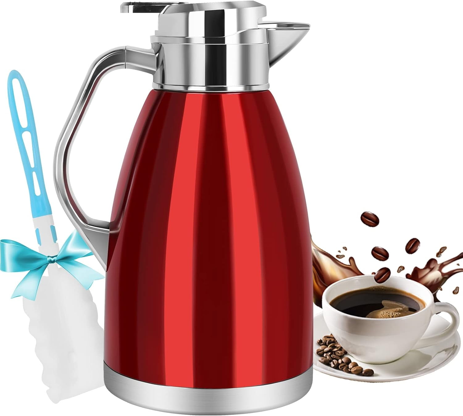 SSAWcasa 61oz Thermal Coffee Carafe Stainless Steel Insulated Vacuum Coffee Thermos  Urn，Coffee Dispenser Coffee Flask Pot for Keeping 12 Hours Hot＆24 Hours  Cold (Red) 