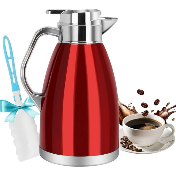 SSAWcasa 61oz Thermal Coffee Carafe Stainless Steel Vacuum Coffee Thermos Urn, Insulated Coffee Dispenser Coffee Flask Pot for Keeping 12 Hours Hot&24 Hours Cold (Red)