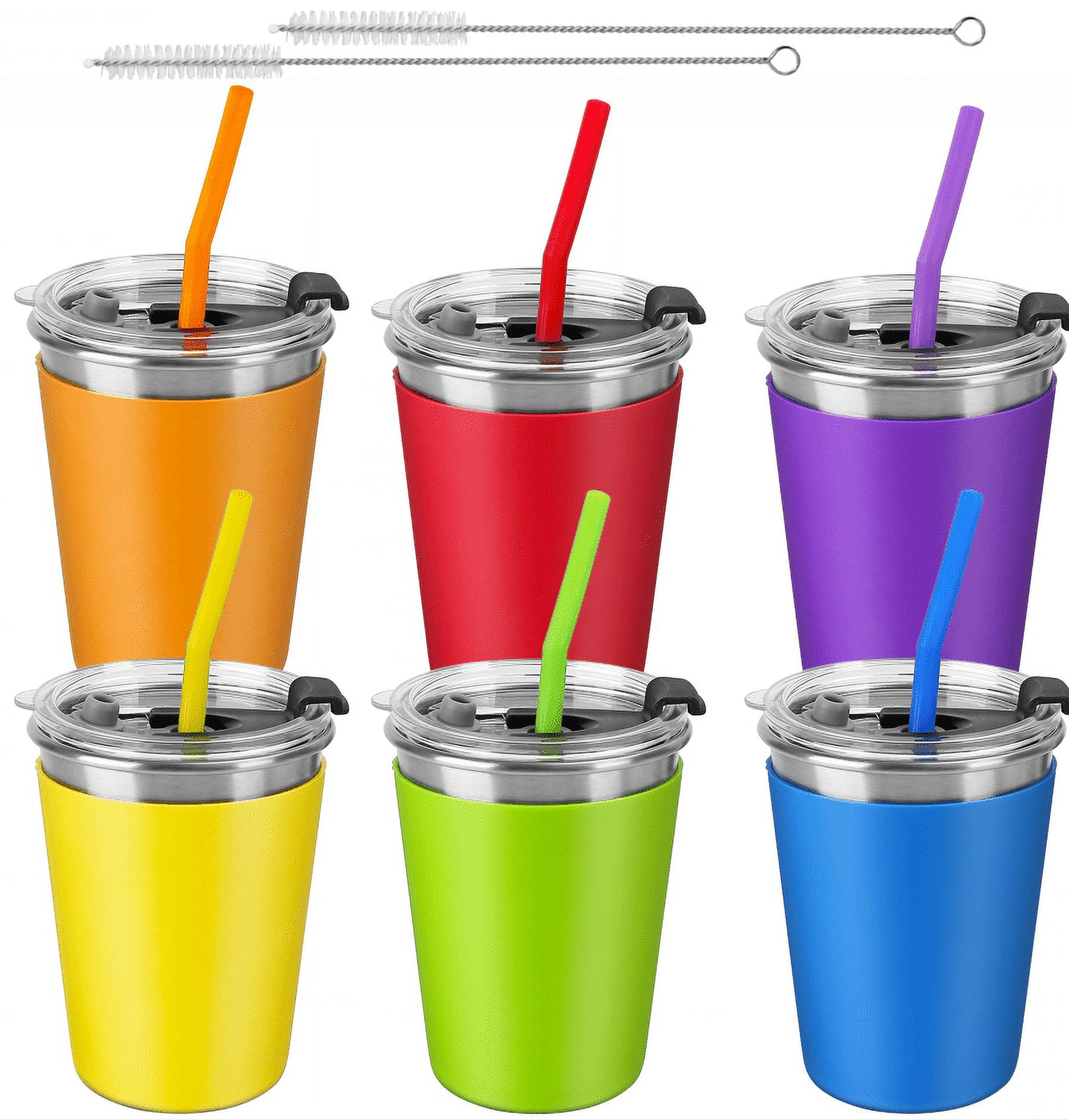 Kids Toddler Cups with Silicone Sleeves & Straws with Stopper , Spill proof  cups for Kids, Milk Cups,Drop-resistant,Microwave-heatable