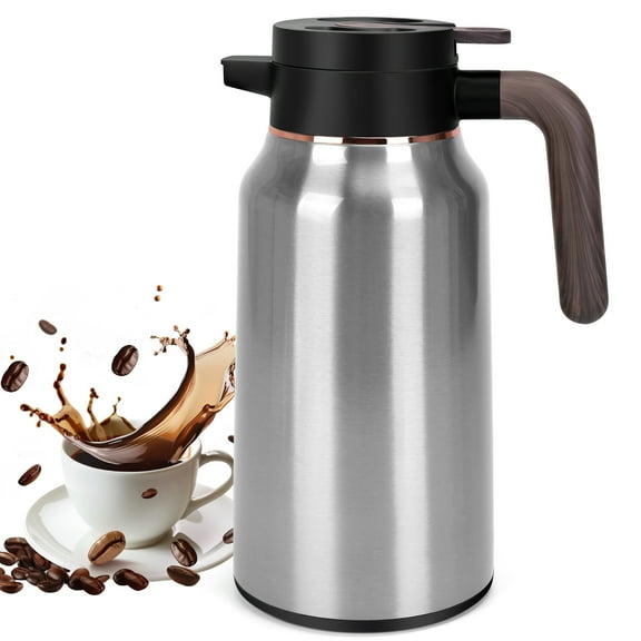 SSAWcasa 68oz (2L) Coffee Carafe, 24 Hours Hot Thermal Carafes, SUS304 Stainless Steel Vacuum Insulated Thermos, Thermal Airpot Coffee Dispenser for Hot and Cold Beverage (Silver)