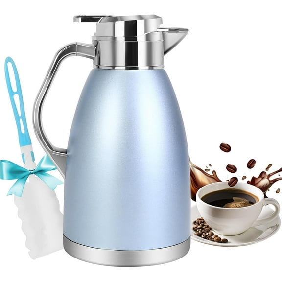 SSAWcasa Coffee Carafe 61oz Insulated Vacuum Coffee Thermos Urn Stainless Steel Thermal Flask Pot Coffee Dispenser Keep 12 Hours Hot＆24 Hours Cold (Light Blue)