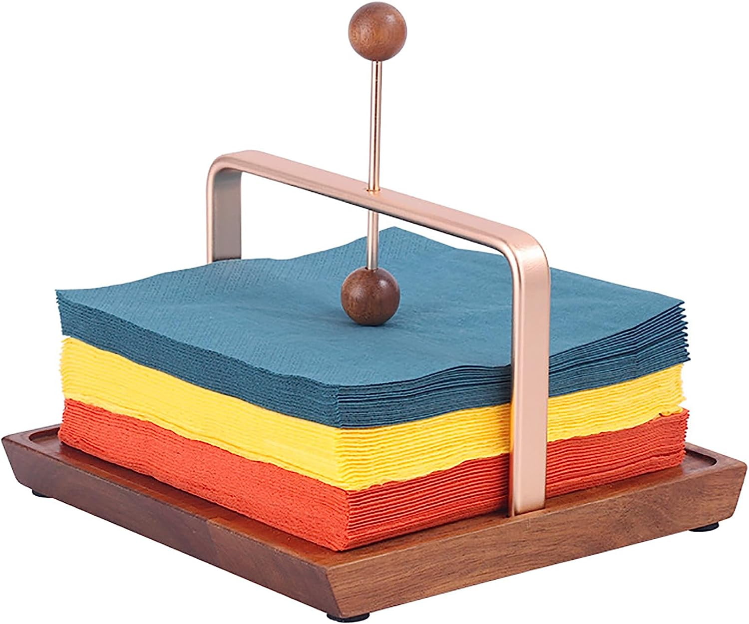 SSAWcasa Flat Napkin Holder, Wooden Napkin Caddy with Metal Handle
