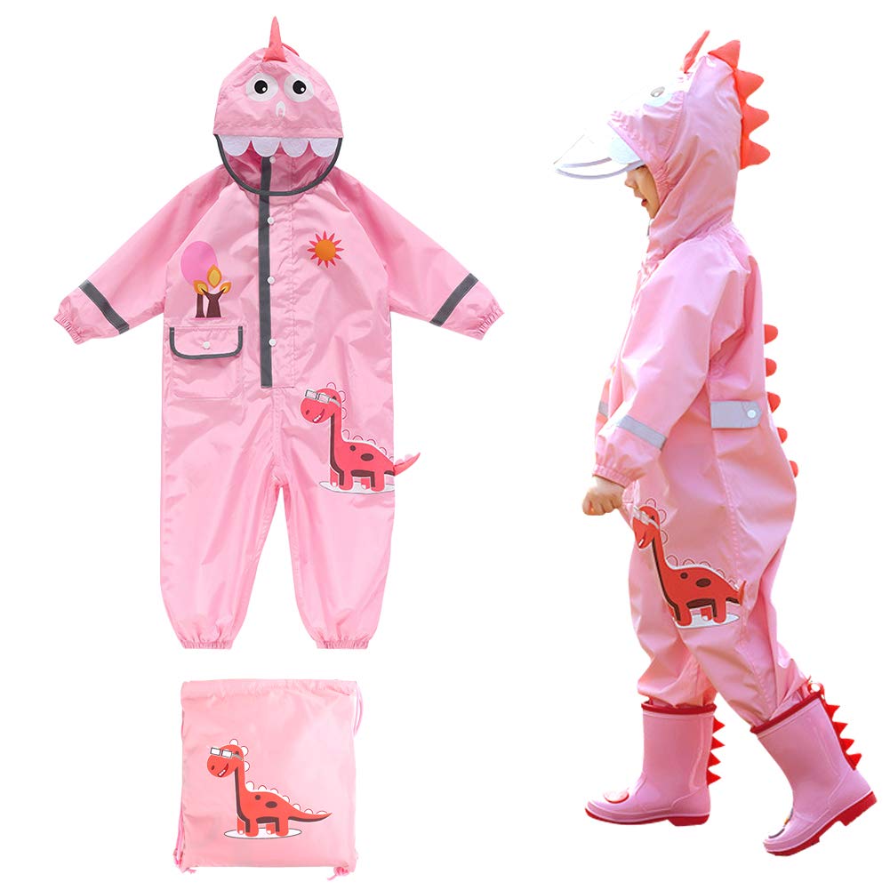 SSAWcasa Kids Rain Suit,Dinosaur Toddler Raincoat Wear Coverall Jacket Baby Outfit (M, Pink