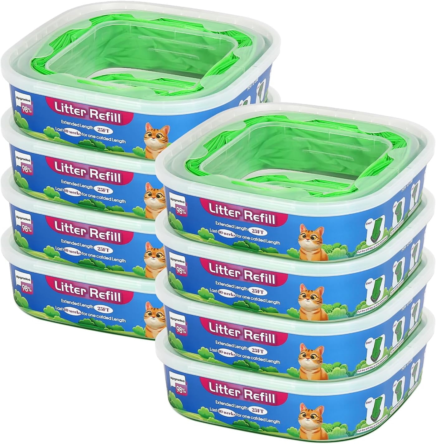 SSAWcasa Litter Refills Bag 8 Packs, 25ft/Pack Cat Genie Refill