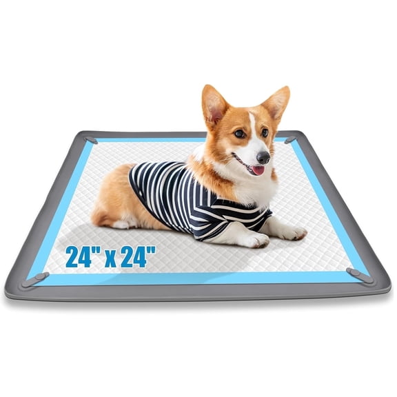 SSAWcasa Dog Pee Pad Holder Tray 24 x 24 in, Silicone Puppy Training Pad Holder with Magnetic Clips, Waterproof Reusable Pee Pad Mat for Indoor Dogs