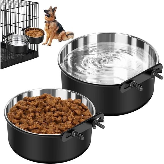 SSAWcasa Stainless Steel Dog Crate Bowls, No-Spill Food & Water Bowl Set for Small Dogs, Cats, Rabbits, Pet Cage Attachment