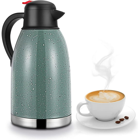 SSAWcasa Thermal Coffee Carafe 68oz Double Wall Vacuum Coffee Thermos Stainless Steel Insulated Airpot Thermal Pot Flask 12 Hour Heat Retention/24 Hour Cold Retention(Spotted Green)