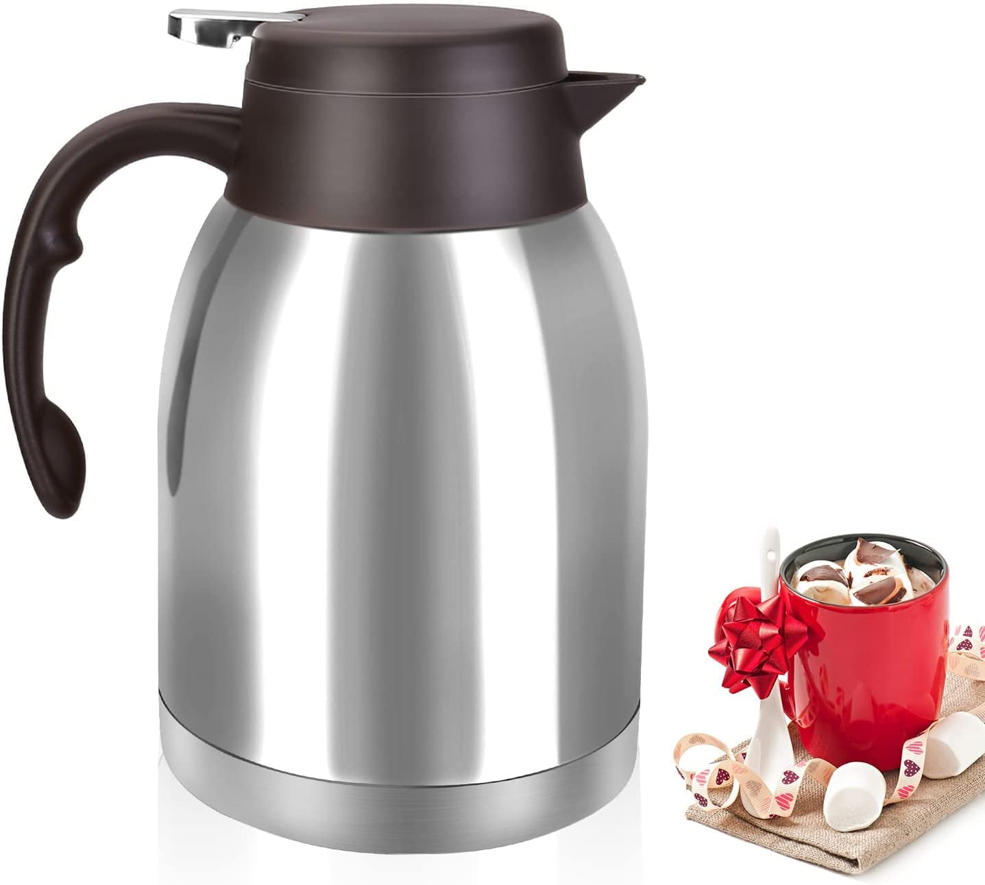  68 Oz Insulated Thermal Coffee Carafe Stainless Steel Double  Walled Vacuum Coffee Thermos, Hot Water, Tea, Hot Beverage Dispenser, Keep  24 Hour Heat Retention/12 Hour Cold Retention (Sliver, 2L): Home 