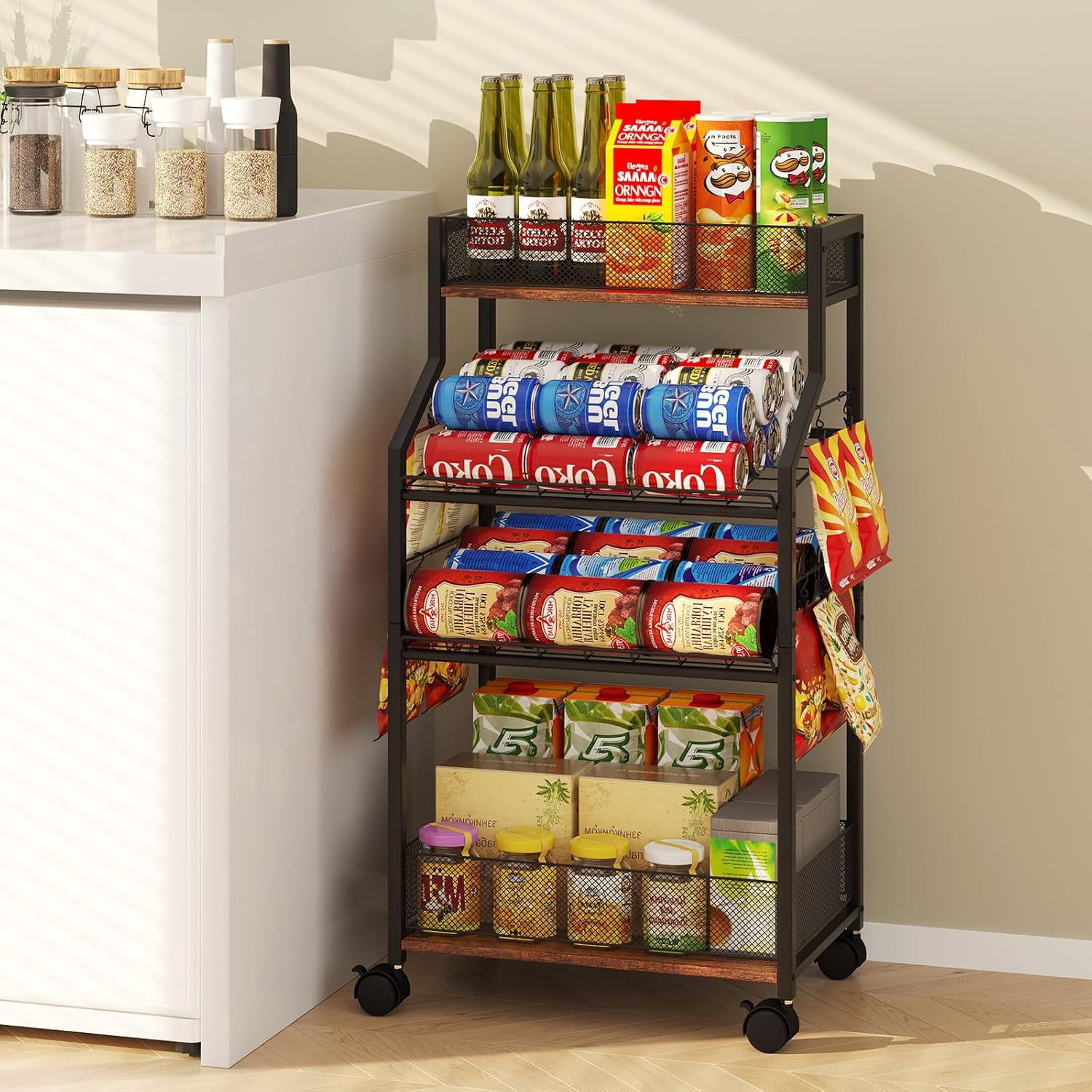 SSB Can Organizer for Pantry - Rolling Snack Cart, Multi-Layer Soda Can ...