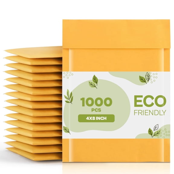 SSBM #000 Yellow Kraft Bubble Mailers 4" x 8" 1000 Pack Waterproof Padded Pouches Ideal for Small Businesses