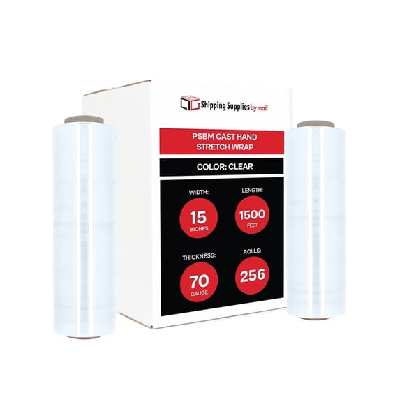 SSBM Stretch Wrap 15 Inch x 1500 Feet 70 Gauge 256 Rolls Clear Plastic Cast Hand Shrink Film for Packaging Moving Wrapping Pallets